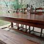 Antique 8 seater solid French monastery Oak table plus 4 seater bench and 4 chairs Image 5