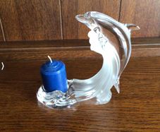 Lennox Glass Dolphin candle holder and candle