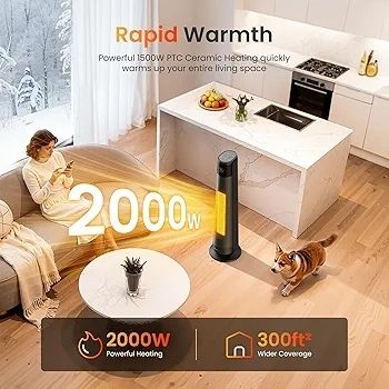 Electric Portable Space Heaters, 2000W PTC Ceramic Heater with WiFi & Voice Control, 70  Oscillation for 220 sq.ft, 3 Heat Modes, 45dB Smart Portable Space Heaters for Office & Home Use