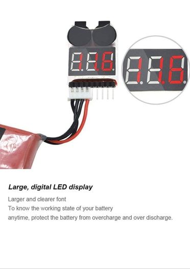1-8s Lipo Li-ion Battery Voltage Tester Monitor RC Low-Voltage Buzzer - postage included