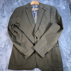 Mens Patrick James Moleskin Cotton Blazer - Size 42R - Khaki Green