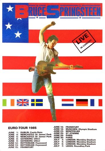 Bruce Springsteen Vintage Poster European Tour 1985 Replica