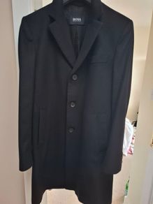 Boss H-Hyde Gents/Men's Wool & Cashmere Blend Black Overcoat.