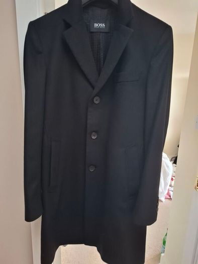 Boss H-Hyde Gents/Men's Wool & Cashmere Blend Black Overcoat.