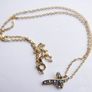 Vintage Gold Plated and Blue Austrian Crystal Cross Necklace length 16" Image 10