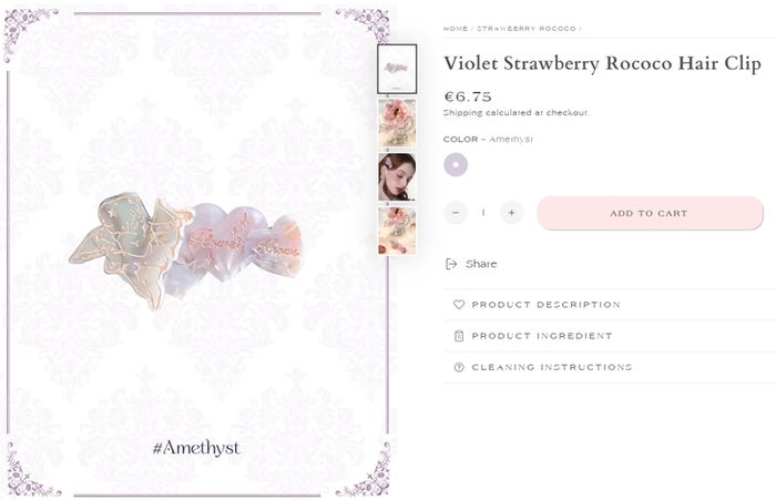 Flower Knows Violet Strawberry Rococo Collection Hair Clip in Amethyst