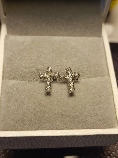 Petite White Gold Diamond set Cross stud Earrings