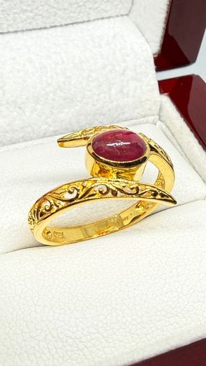 African Ruby Gold Plated Bypass Ring