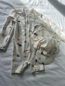 baby swimsuit and hat