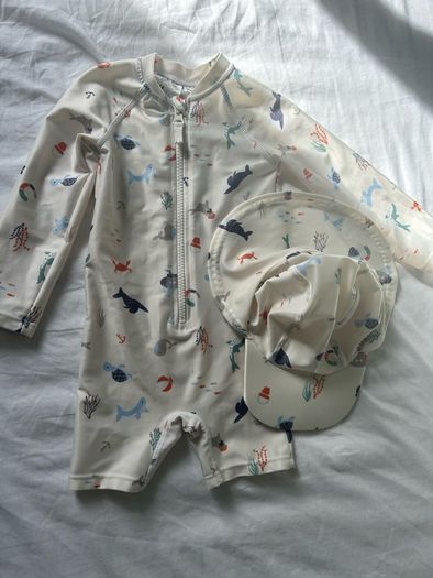 baby swimsuit and hat
