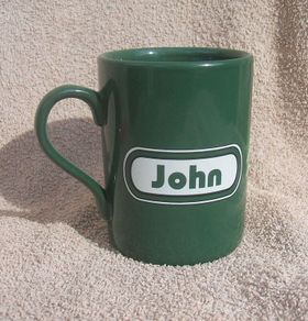 FAI EIRCOM (Football Association of Ireland) - personalised mug with name JOHN (early 2000s). Clean unused condition.