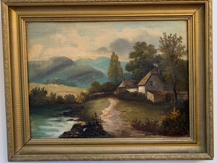 Antique oil painting signed T Hall