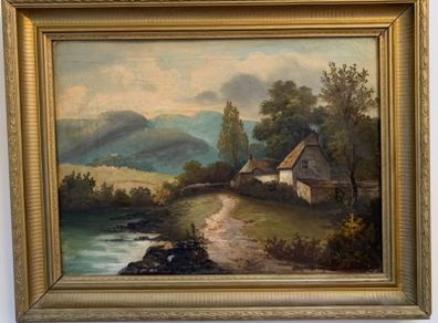 Antique oil painting signed T Hall