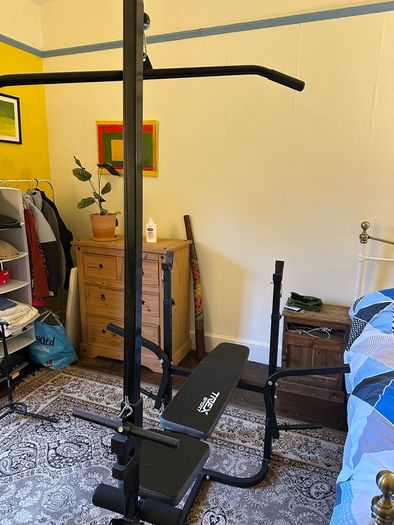 Adjustable Multi Gym Bench, Preacher Curl, Lat Pulldown, Barbell, EZ Bar, Adjustable Dumbbells + 47.5kg Weight Set