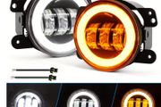 4-Inch LED Fog Lights Featuring White Angel Eyes Halo Rings,