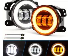 4-Inch LED Fog Lights Featuring White Angel Eyes Halo Rings,