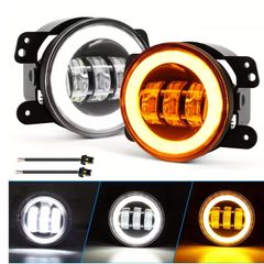 4-Inch LED Fog Lights Featuring White Angel Eyes Halo Rings,