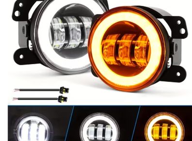 4-Inch LED Fog Lights Featuring White Angel Eyes Halo Rings,