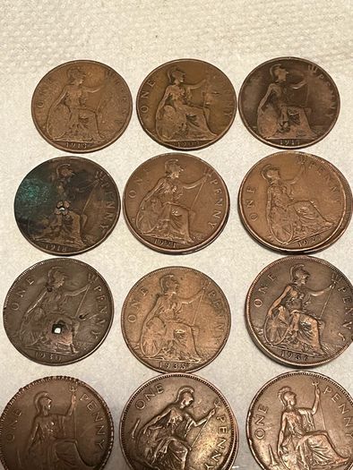 41 old English one penny coins 1903-1967