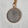 Old Irish threepence coins hare and harp in a gold coloured pendant necklace with FREE STANDARD POSTAGE INCLUDED Image 3