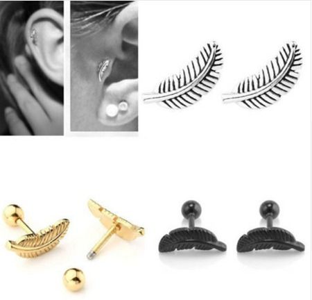 Stainless Steel Feather Stud Earrings