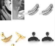 Stainless Steel Feather Stud Earrings