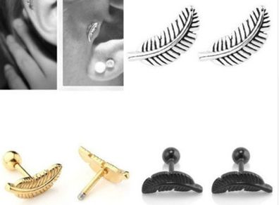Stainless Steel Feather Stud Earrings
