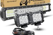 Triple Row 20 inch 288W 10-30V LED Light Bar IP67 Waterproof Off Road Led Bar Flood Spot Combo Beam for Truck ATV 4x4 + 2 x 18W 4 inch Flood LED Pods Work Light With Wiring Harness Kit