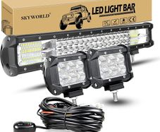 Triple Row 20 inch 288W 10-30V LED Light Bar IP67 Waterproof Off Road Led Bar Flood Spot Combo Beam for Truck ATV 4x4 + 2 x 18W 4 inch Flood LED Pods Work Light With Wiring Harness Kit