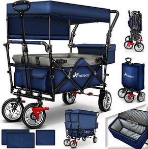 Handcart with Roof Folding Garden Trolley | Transport Trolley with Solid Rubber Tyres + Brake + Carry Bag
