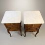 Exceptional Pair of Early 20th-Century Walnut & Marble-Top Bedside Cabinets Image 2