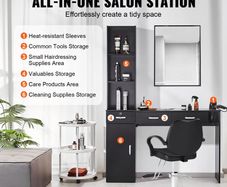 Salon Station Unit  Matte Black with Storage & Heat-Resistant Sleeves