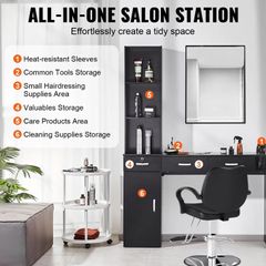 Salon Station Unit  Matte Black with Storage & Heat-Resistant Sleeves