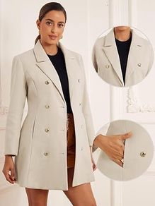 Allegra K Winter Overcoat for Women's Notch Lapel Double Breasted Coats XL