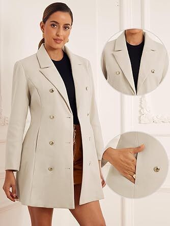 Allegra K Winter Overcoat for Women's Notch Lapel Double Breasted Coats XL