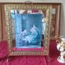 Antique Art Deco 26 Inches Tall Solid Brass Fireplace Screen With Framed Antique Print And Mirror Image 2
