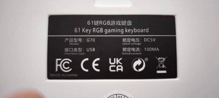 61 Key RGB gaming keyboard