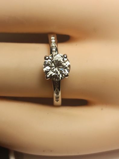 White Gold Moissanite Solitaire Ring with Accents