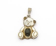 Vintage Signed 925 Sterling Silver Hematite Teddy Bear Charm