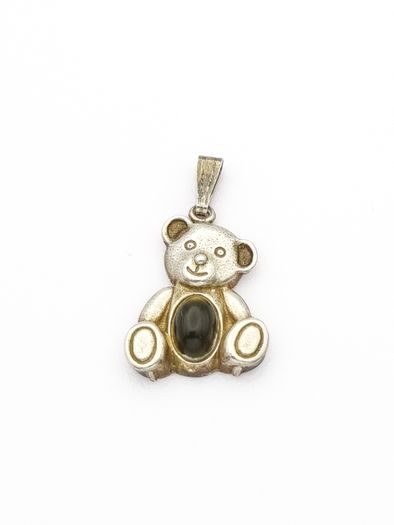 Vintage Signed 925 Sterling Silver Hematite Teddy Bear Charm
