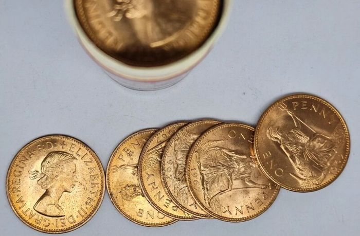 Great Britain 1967 Beautiful Uncirculated Penny Roll Tube of 50 Coins