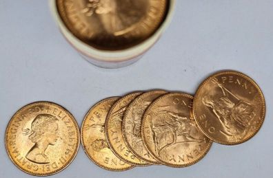 Great Britain 1967 Beautiful Uncirculated Penny Roll Tube of 50 Coins