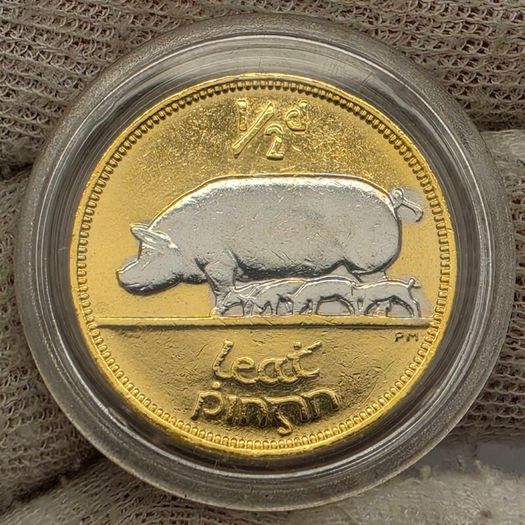 Ireland 1942 1/2d Halfpenny Gold and Silver Plated Coin