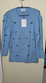 Savida Light Blue Floral Knitted Style 3/4 Sleeve Cardigan