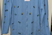 Savida Light Blue Floral Knitted Style 3/4 Sleeve Cardigan