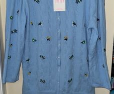 Savida Light Blue Floral Knitted Style 3/4 Sleeve Cardigan