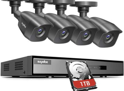 SANNCE Security Camera System, 4 Channel 1080N H.264+ Hybrid DVR Recorder + 4 x 1080P HD Outdoor Weatherproof Bullet Camera & 1TB HDD
