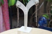 Italian Sterling Silver 925 Square Stud Drop Tassel Earrings 2.5g