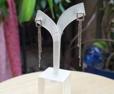 Italian Sterling Silver 925 Square Stud Drop Tassel Earrings 2.5g