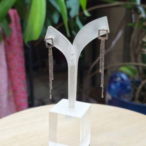 Italian Sterling Silver 925 Square Stud Drop Tassel Earrings 2.5g